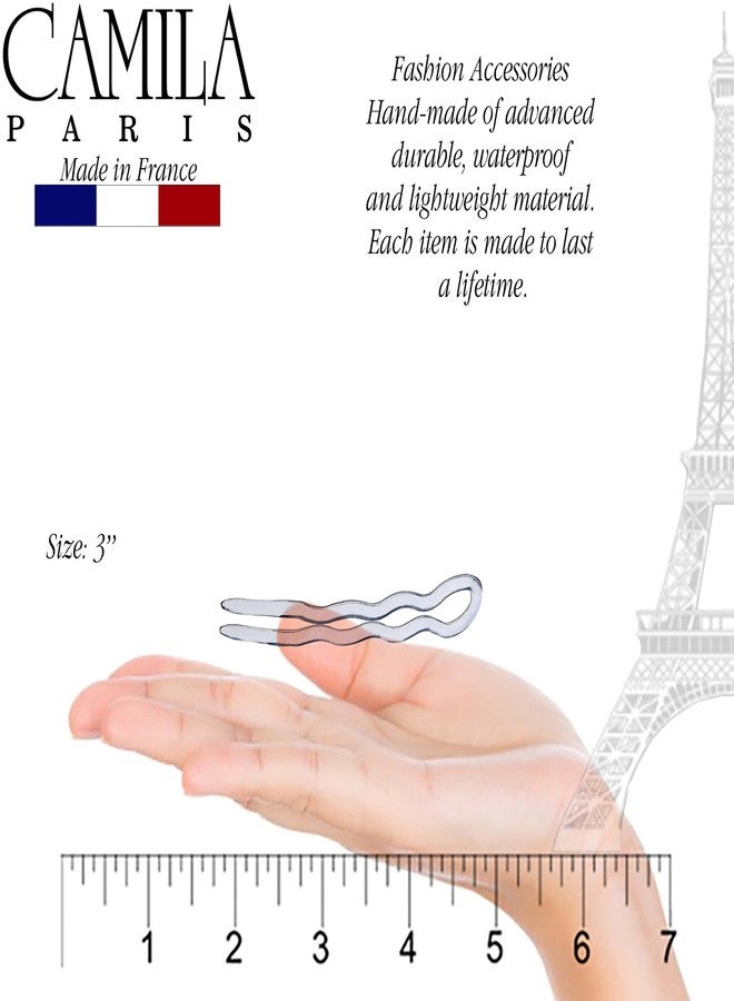 Camila Paris CP3513 French Twist Stick Hair Fork, 2 Small Wavy U Shaped Hair Pin Clip for Spiral Updo and Bun, Clear, Fashion Flexible Durable Styling Hair Accessories for Women, Made in France - Image 2